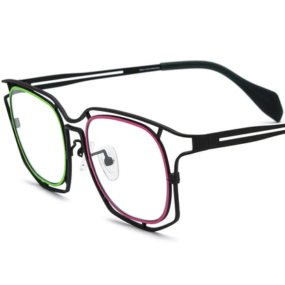 Colourful Titanium Square Optical Glasses Frame Designer - MCROONS - Green Pink