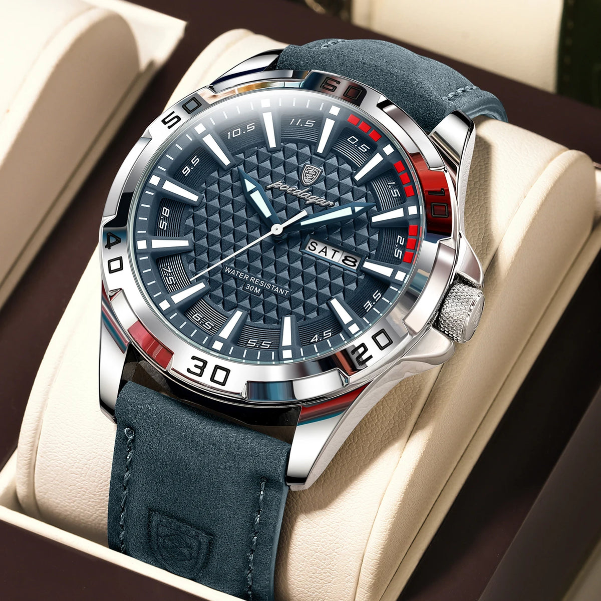 Poedagar 895 Men's Luxury Quartz Watch – Leather Strap, Waterproof, Luminous, Date