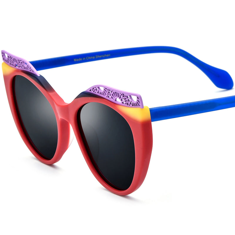 Matte Acetate Cat Eye Sunglasses Big Size Retro - Red Grey Lens - MCROONS