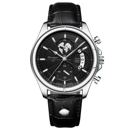 Poedagar 989 Men's Luxury Chronograph Quartz Watch – Leather Strap, Waterproof, Luminous, Date
