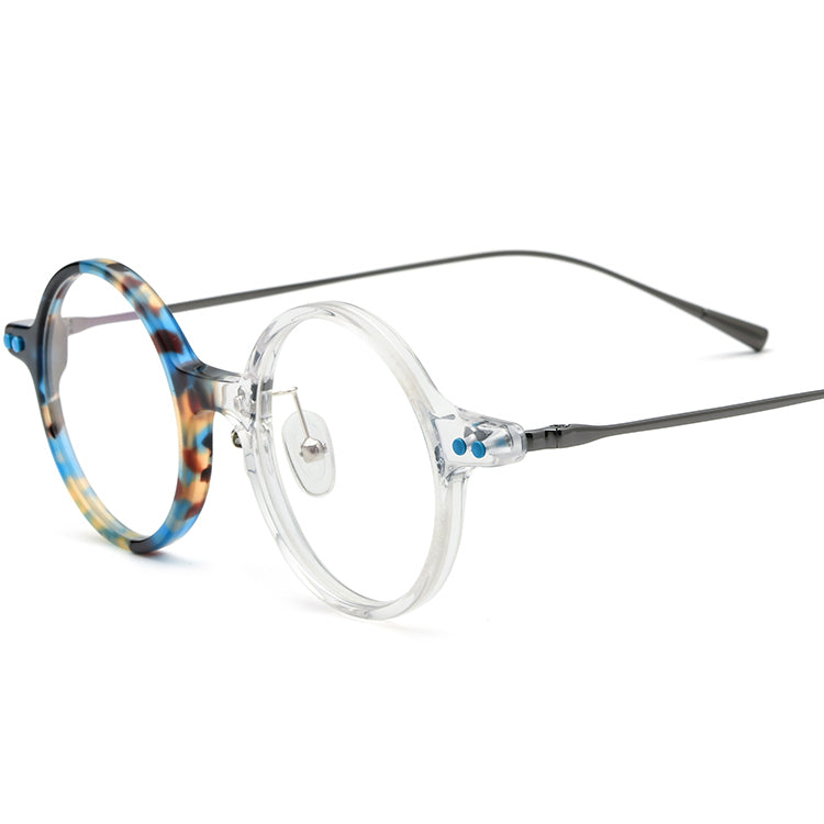 Retro Acetate Titanium Round Optical Glasses - Blue Clear - MCROONS