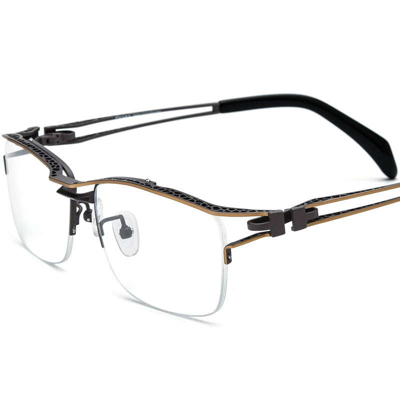 Titanium Semi-Rimless Square Optical Glasses - Gold Gray - MCROONS