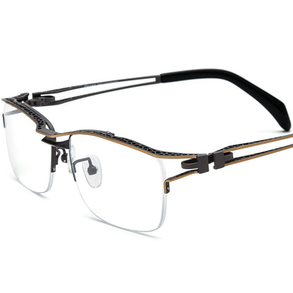 Titanium Semi-Rimless Square Optical Glasses - Gold Gray - MCROONS