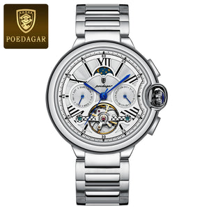 Poedagar 1413 Men's Luxury Automatic Mechanical Watch – Stainless Steel Band, Waterproof, Luminous