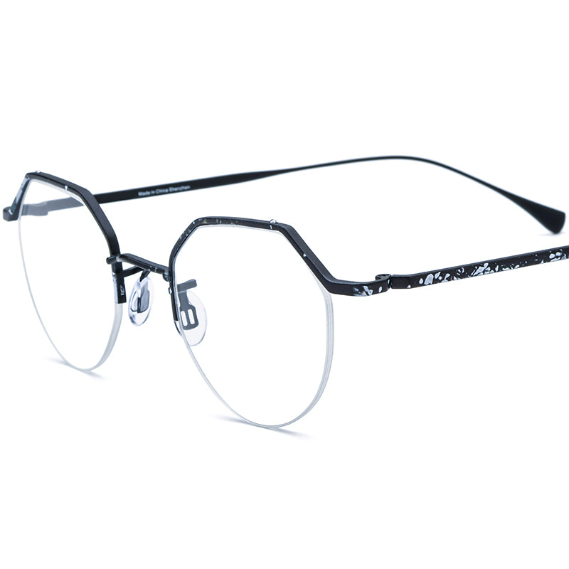 Titanium Square Optical Glasses Frame Semi-Rimless Print - Black - MCROONS