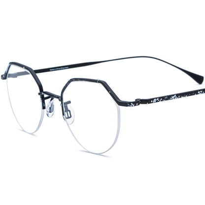Titanium Square Optical Glasses Frame Semi-Rimless Print - Black - MCROONS