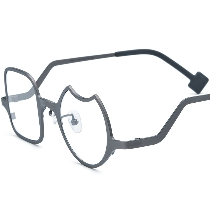 Colourful Titanium Irregular Optical Glasses Frame Retro - Matte Gray - MCROONS