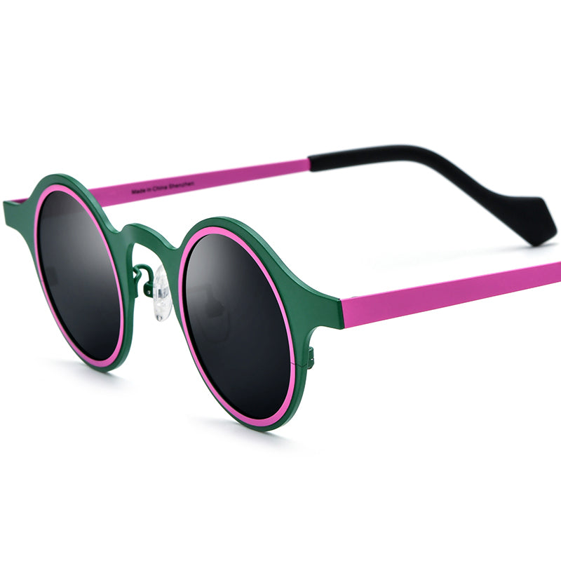 Colourful Titanium Round Polarised Sunglasses - Green Frame Gray Lens - MCROONS