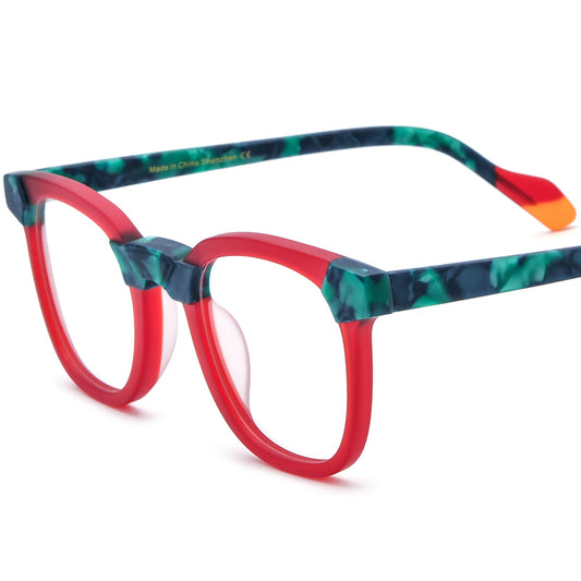Retro Square Acetate Optical Glasses Frame - Matte Red - MCROONS