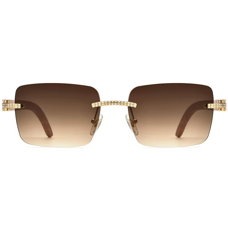 Diamante Wood Rimless Square Sunglasses - MCROONS - front view