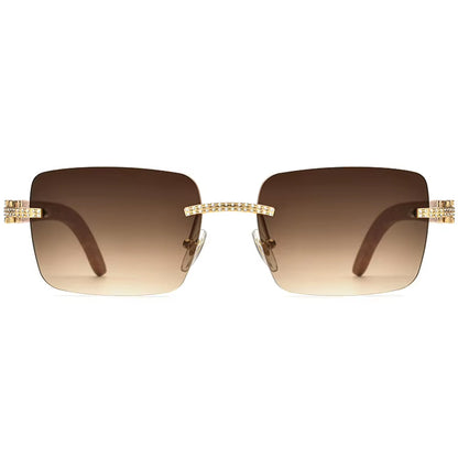 Diamante Wood Rimless Square Sunglasses - MCROONS - front view