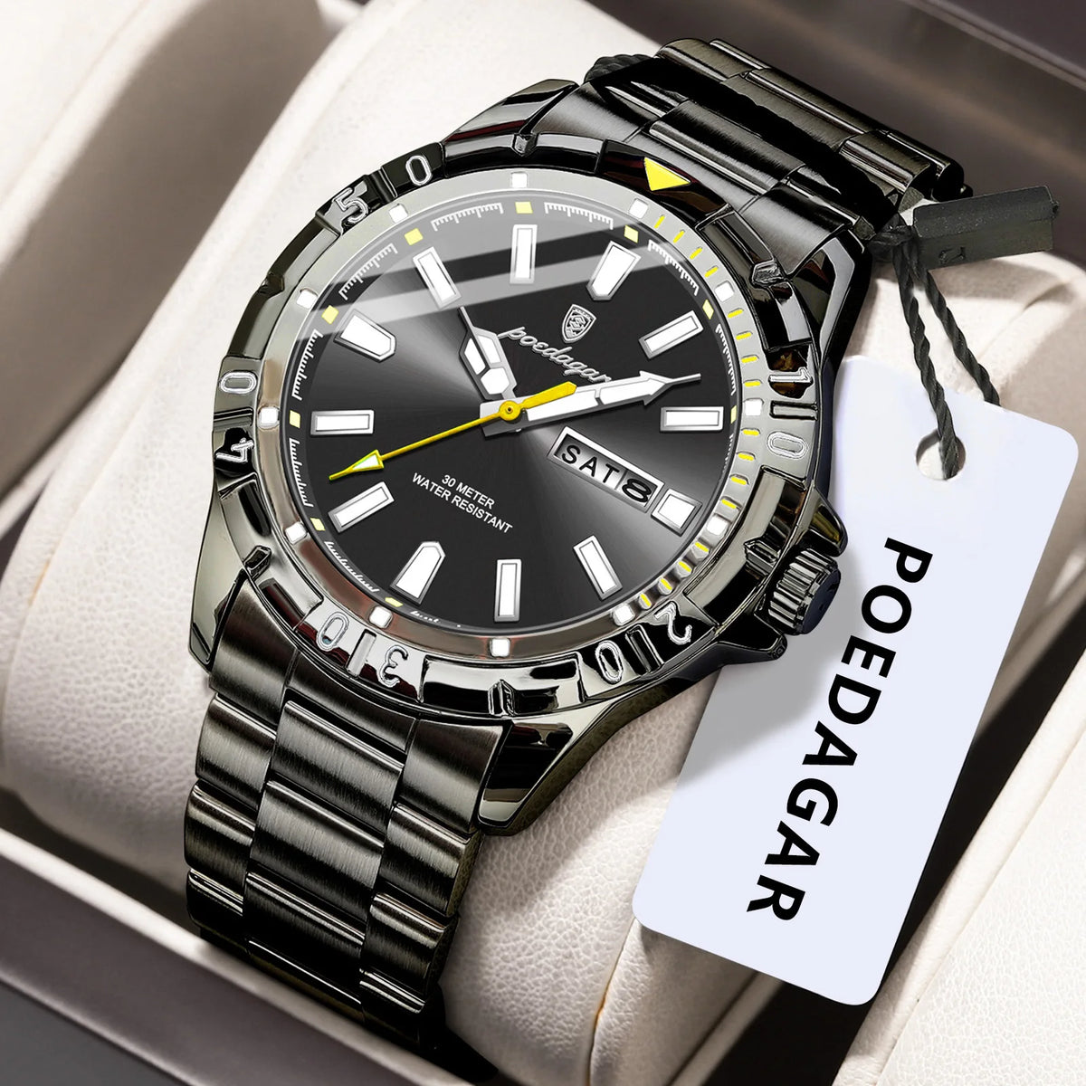 Poedagar 959 Men's Luxury Quartz Watch – Stainless Steel Band, Waterproof, Luminous, Date