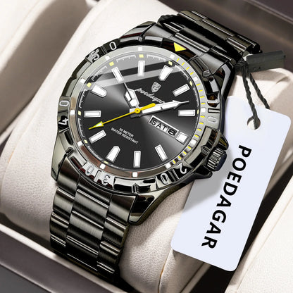 Poedagar 959 Men's Luxury Quartz Watch – Stainless Steel Band, Waterproof, Luminous, Date