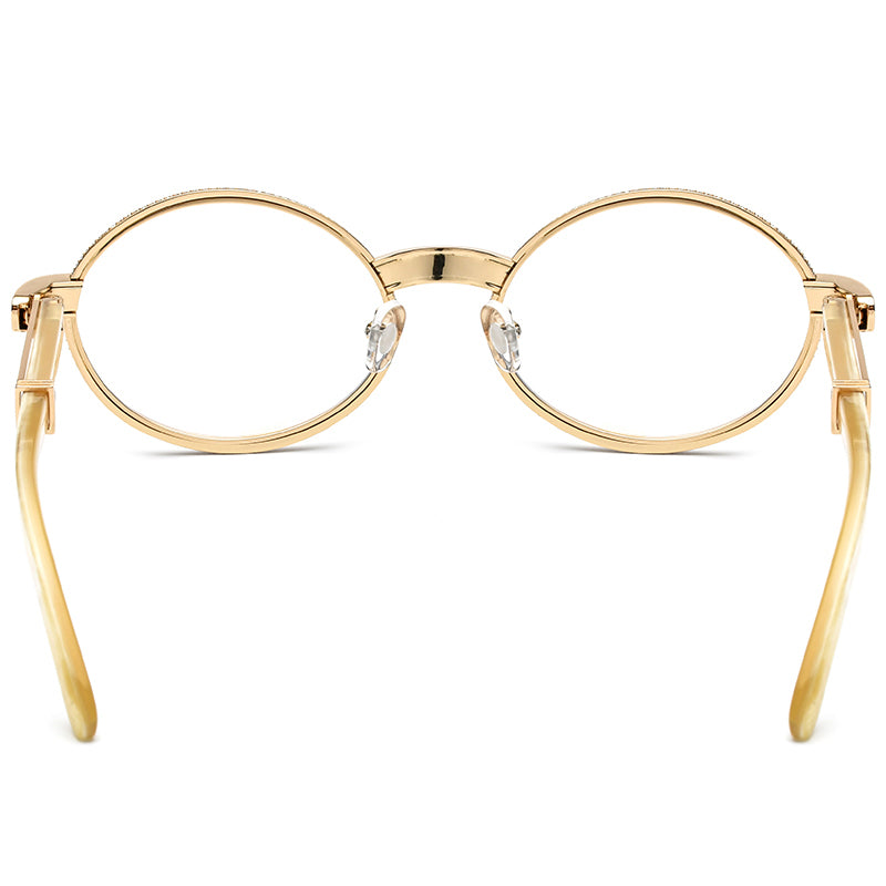 Diamond-Set Round Buffalo Horn Optical Glasses - MCROONS - White back view