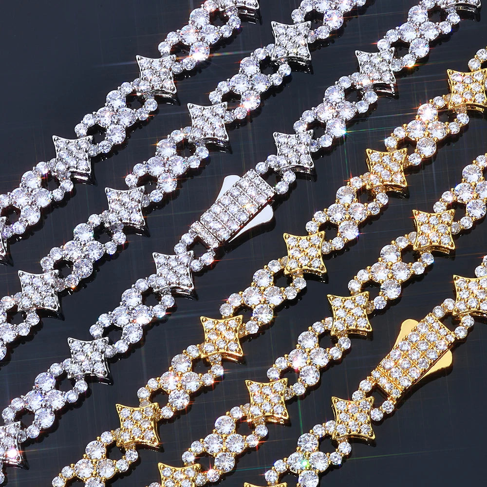NUOYA Hip Hop Fine Jewelry Necklace 925 Silver Spring Lock Clasp Iced Out VVS Moissanite Four Point Star Infinity Symbol Design