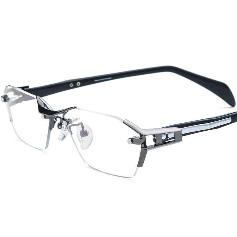 Rimless Titanium Square Business Optical Glasses Frame - Gray - MCROONS
