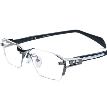 Rimless Titanium Square Business Optical Glasses Frame - Gray - MCROONS
