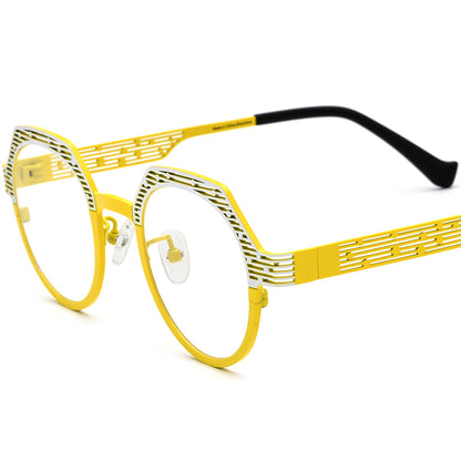 Colourful Titanium Cat Eye Optical Glasses Frame Vintage - White Yellow - MCROONS