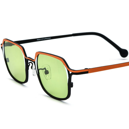 Colourful Titanium Square Polarised Sunglasses - Orange Black Green Lens - MCROONS