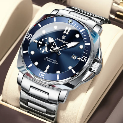 Poedagar 873 Men's Luxury Quartz Watch – Stainless Steel Band, Waterproof, Luminous, Date