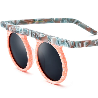 Oversized Vintage Round Polarized Sunglasses - Orange Gray Lens - MCROONS