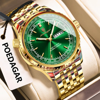 Poedagar 673 Men's Luxury Quartz Watch – Stainless Steel Band, Waterproof, Luminous, Date