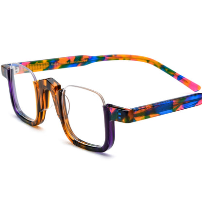 Retro Semi-Rimless Square Optical Glasses Frame - Leopard Print - MCROONS