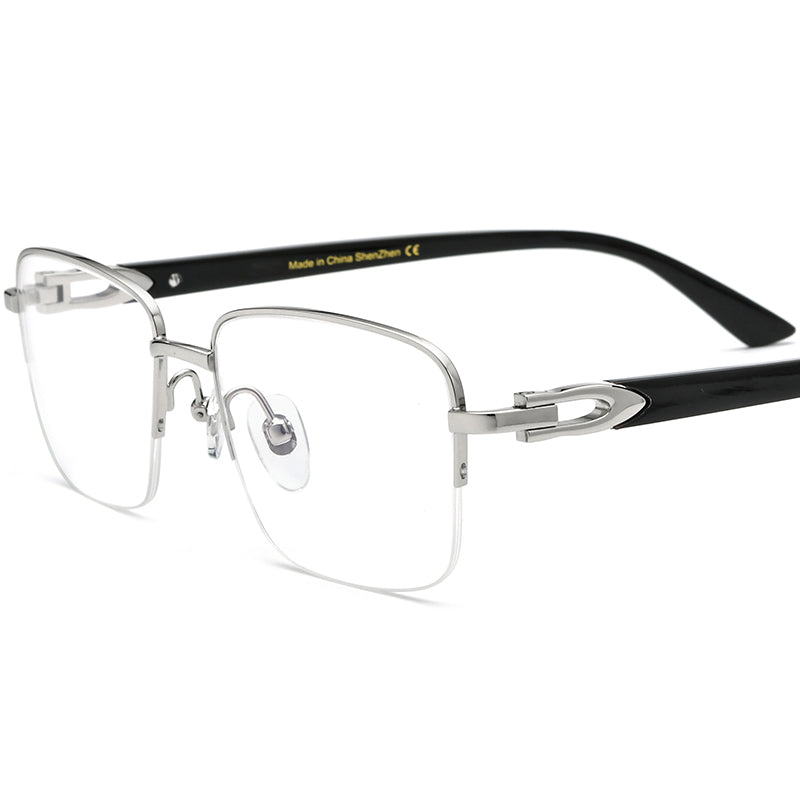 Half-Rim Square Buffalo Horn Optical Glasses - MCROONS - Black