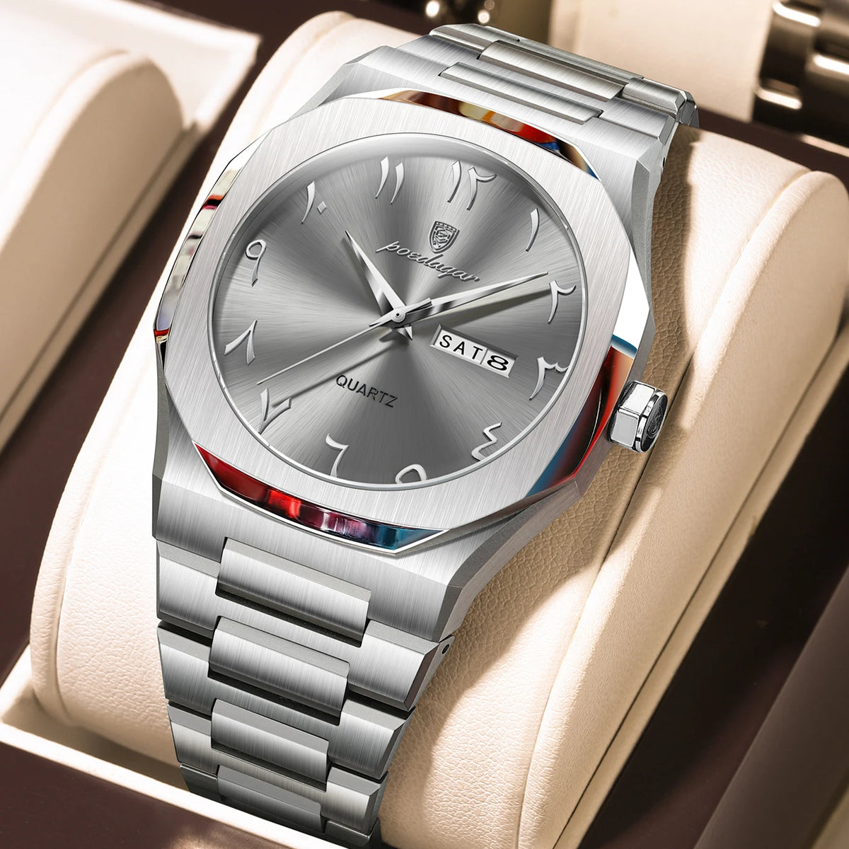 Poedagar 830 Men's Luxury Quartz Watch – Stainless Steel Band, Waterproof, Luminous, Date
