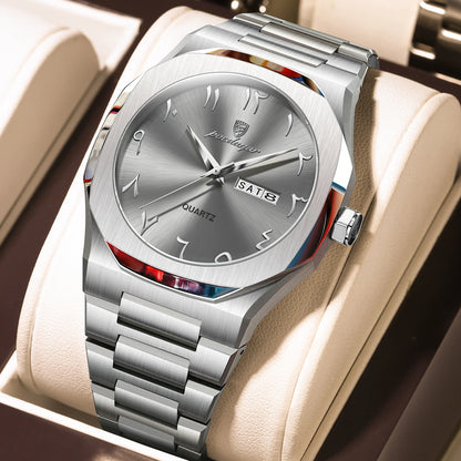 Poedagar 830 Men's Luxury Quartz Watch – Stainless Steel Band, Waterproof, Luminous, Date