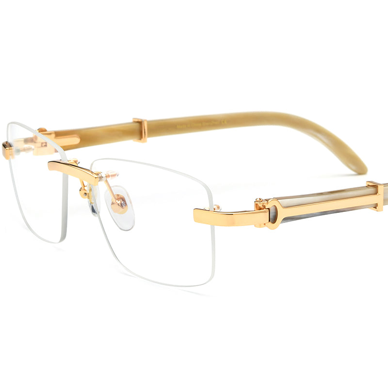 Rimless Square Buffalo Horn Optical Eyeglasses Frame - White - MCROONS
