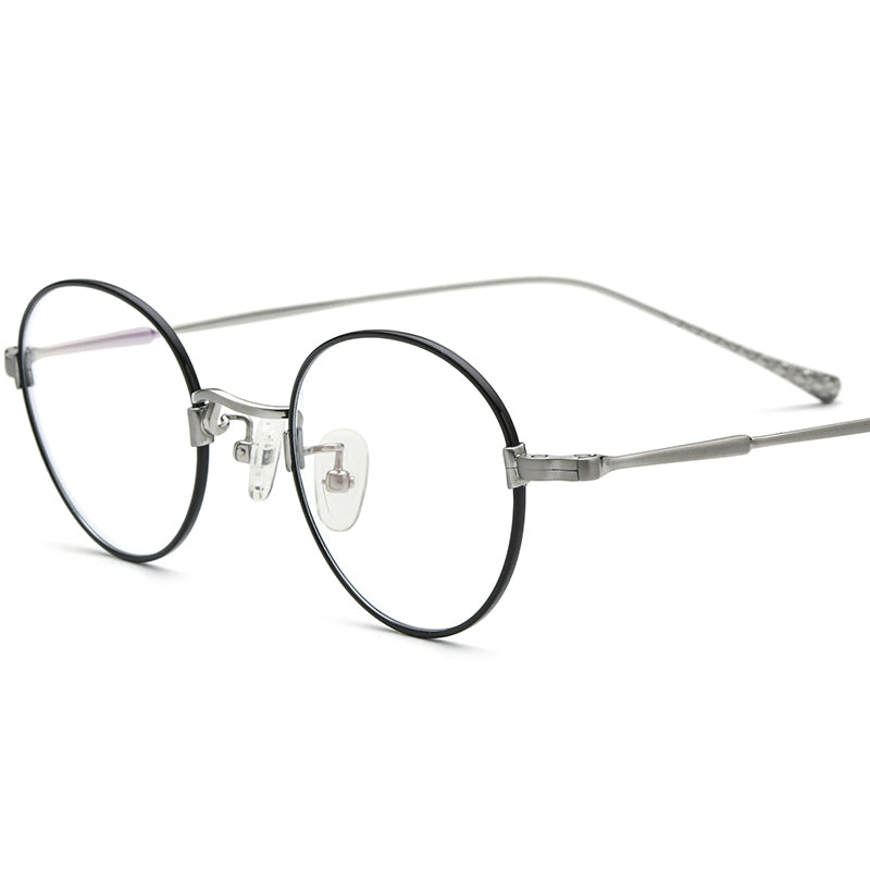 Designer Lightweight Titanium Round Glasses - Black Silver - MCROONS