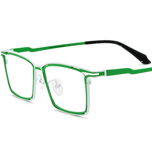 Colourful Titanium Square Optical Glasses Frame Retro - MCROONS - Matte White Green Frame