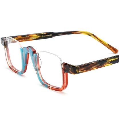 Retro Semi-Rimless Square Optical Glasses Frame - Blue Coffee - MCROONS