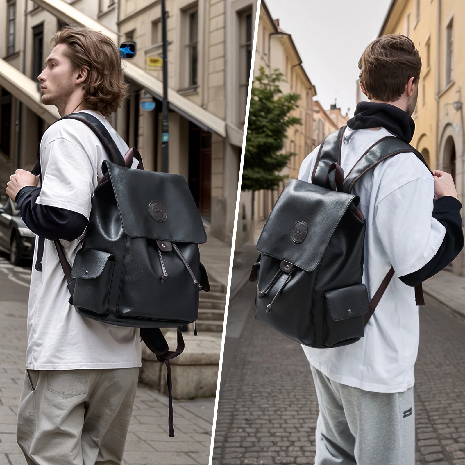 MOYYI PU Leather Bags for Men Waterproof Mochilas Men PU Leather Laptop Backpack