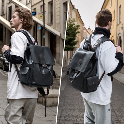 MOYYI PU Leather Bags for Men Waterproof Mochilas Men PU Leather Laptop Backpack