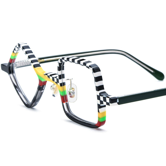 Retro Irregular Geometric Acetate Optical Glasses Frame - Black White - MCROONS