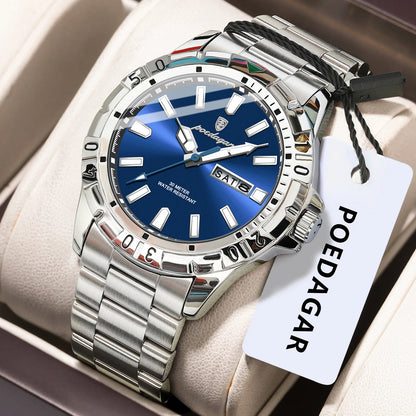 Poedagar 959 Men's Luxury Quartz Watch – Stainless Steel Band, Waterproof, Luminous, Date