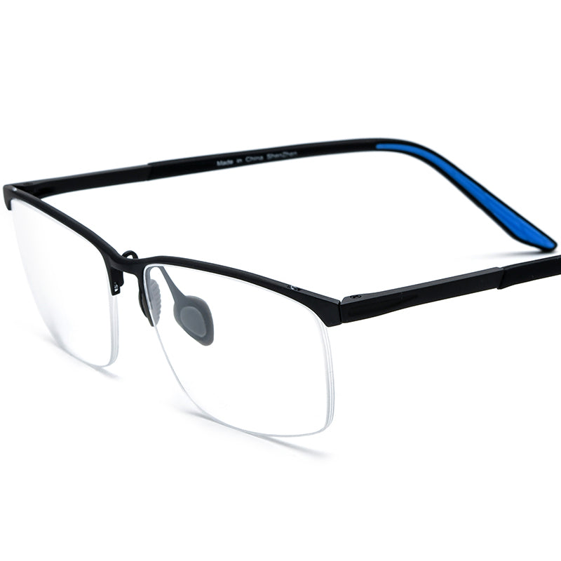 Designer Half-Rim Titanium Square Optical Glasses Frame - Black - MCROONS