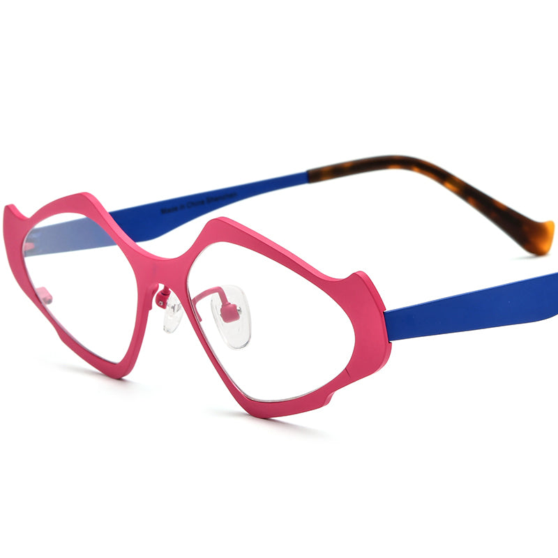 Colourful Titanium Cat Eye Optical Glasses Frame Retro - Pink Blue - MCROONS
