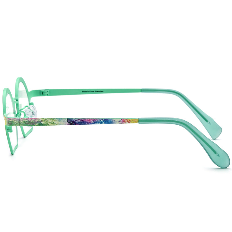Multicolour Print Titanium Round Optical Glasses Frame - MCROONS - side view