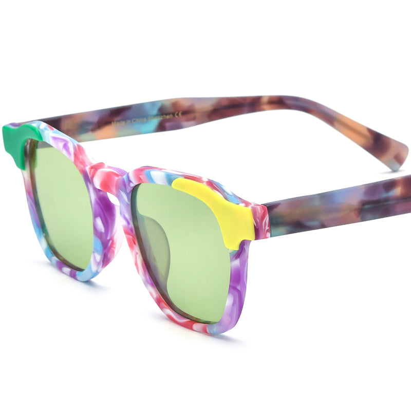 Vintage Multicolour Square Matte Acetate Polarized Sunglasses UV400 - Matte Multicolour Green Lens - MCROONS