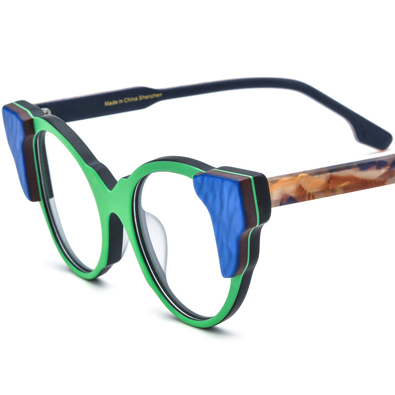 Matte Acetate Cat Eye Optical Glasses Frame Vintage - Green Black - MCROONS