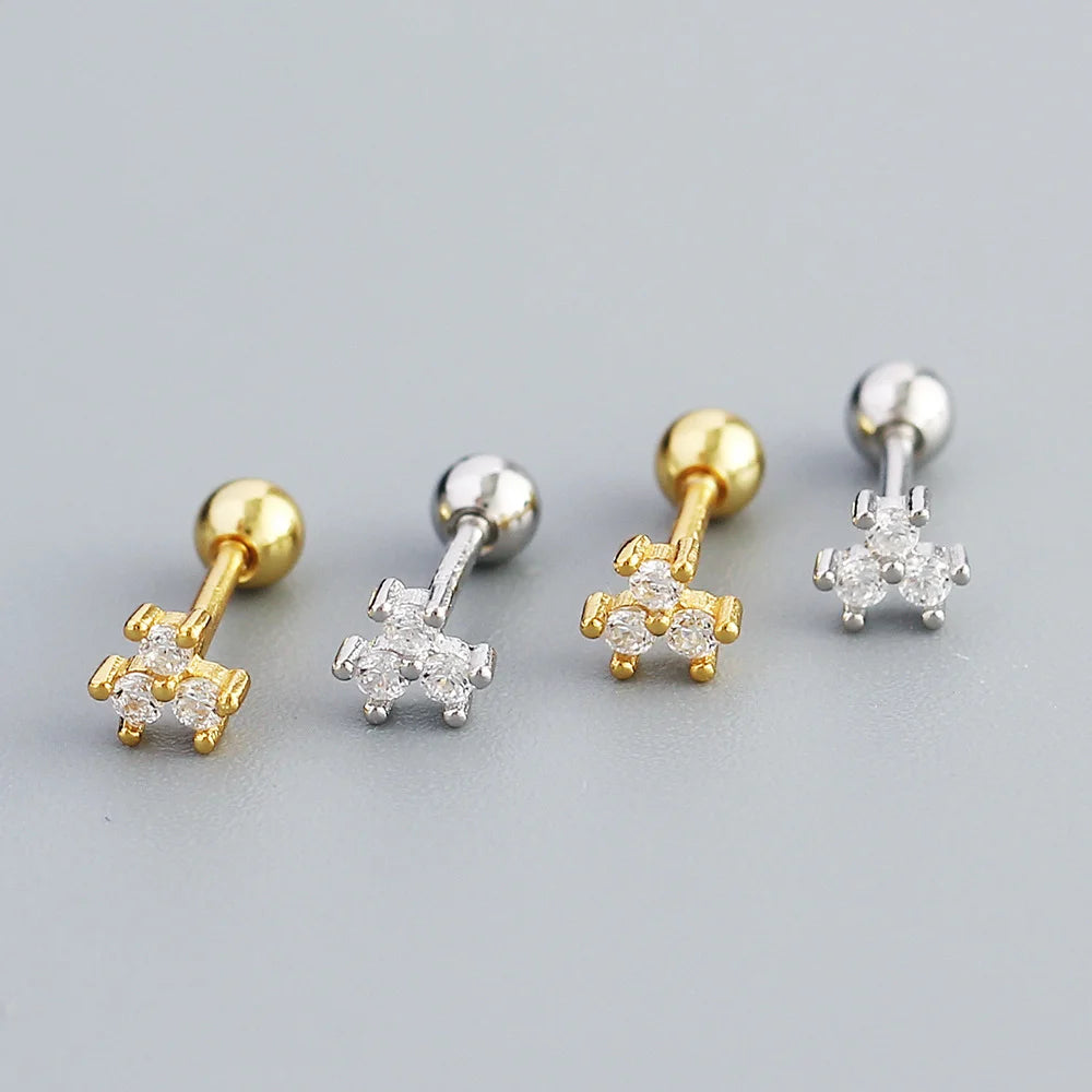 KR S925 Silver Instagram Flower Set Diamond Mini Screw Ear Studs Earbone Studs Sweet Earrings