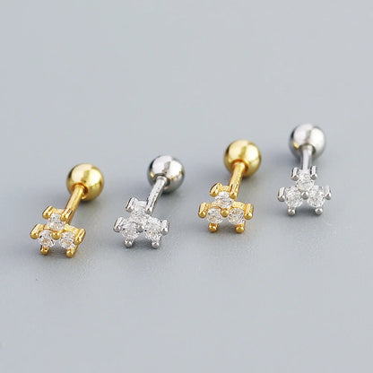 KR S925 Silver Instagram Flower Set Diamond Mini Screw Ear Studs Earbone Studs Sweet Earrings