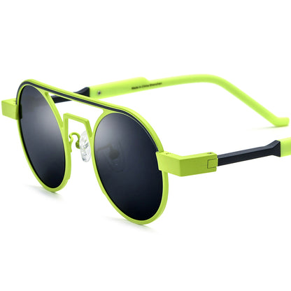 Colourful Titanium Round Polarised Sunglasses - Green Grey Lens - MCROONS
