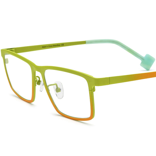 Colourful Titanium Square Optical Glasses Frame Retro - Green Gradient Orange - MCROONS
