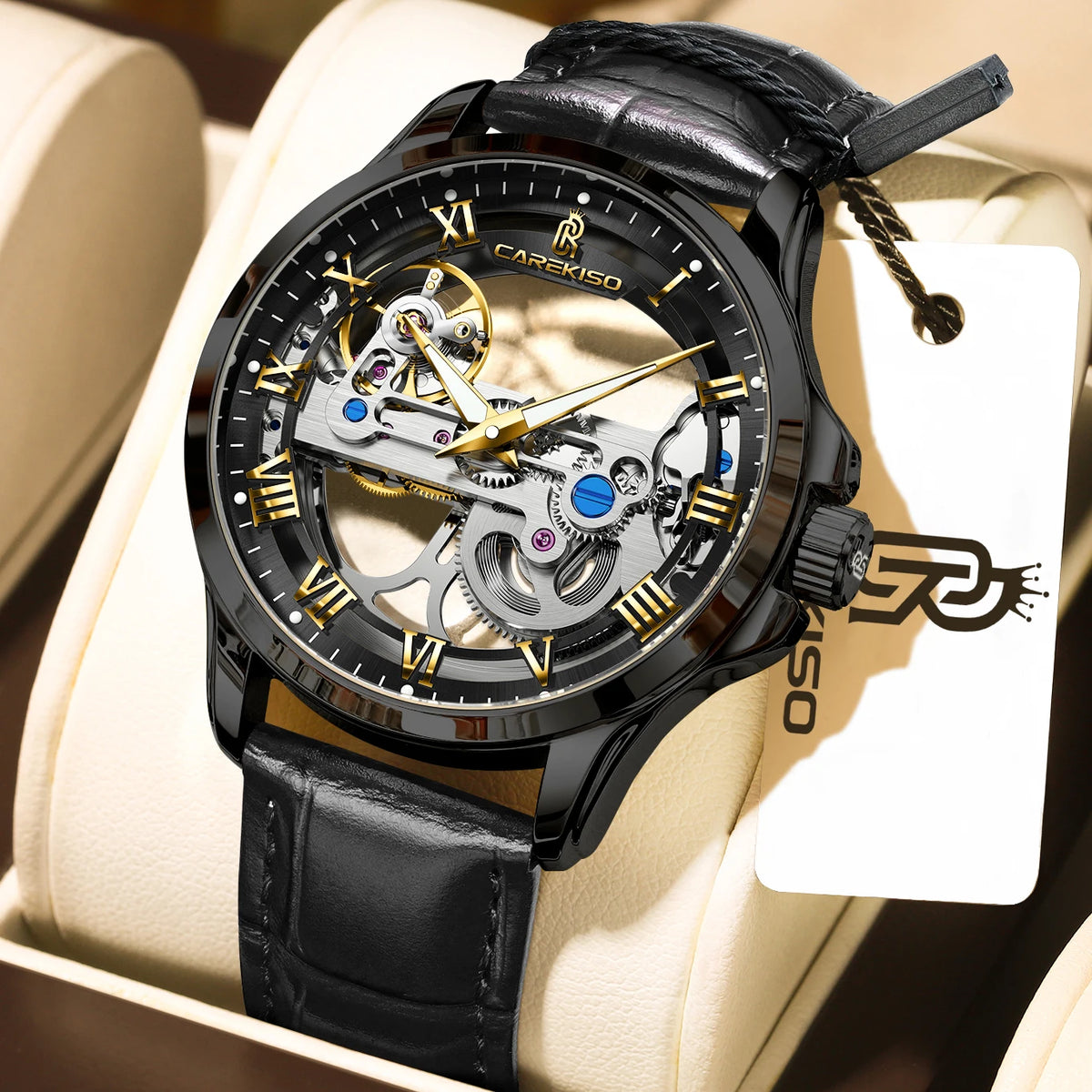Poedagar C124 Men's Luxury Automatic Mechanical Watch – Genuine Leather Strap, Waterproof, Luminous