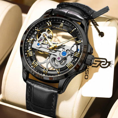 Poedagar C124 Men's Luxury Automatic Mechanical Watch – Genuine Leather Strap, Waterproof, Luminous