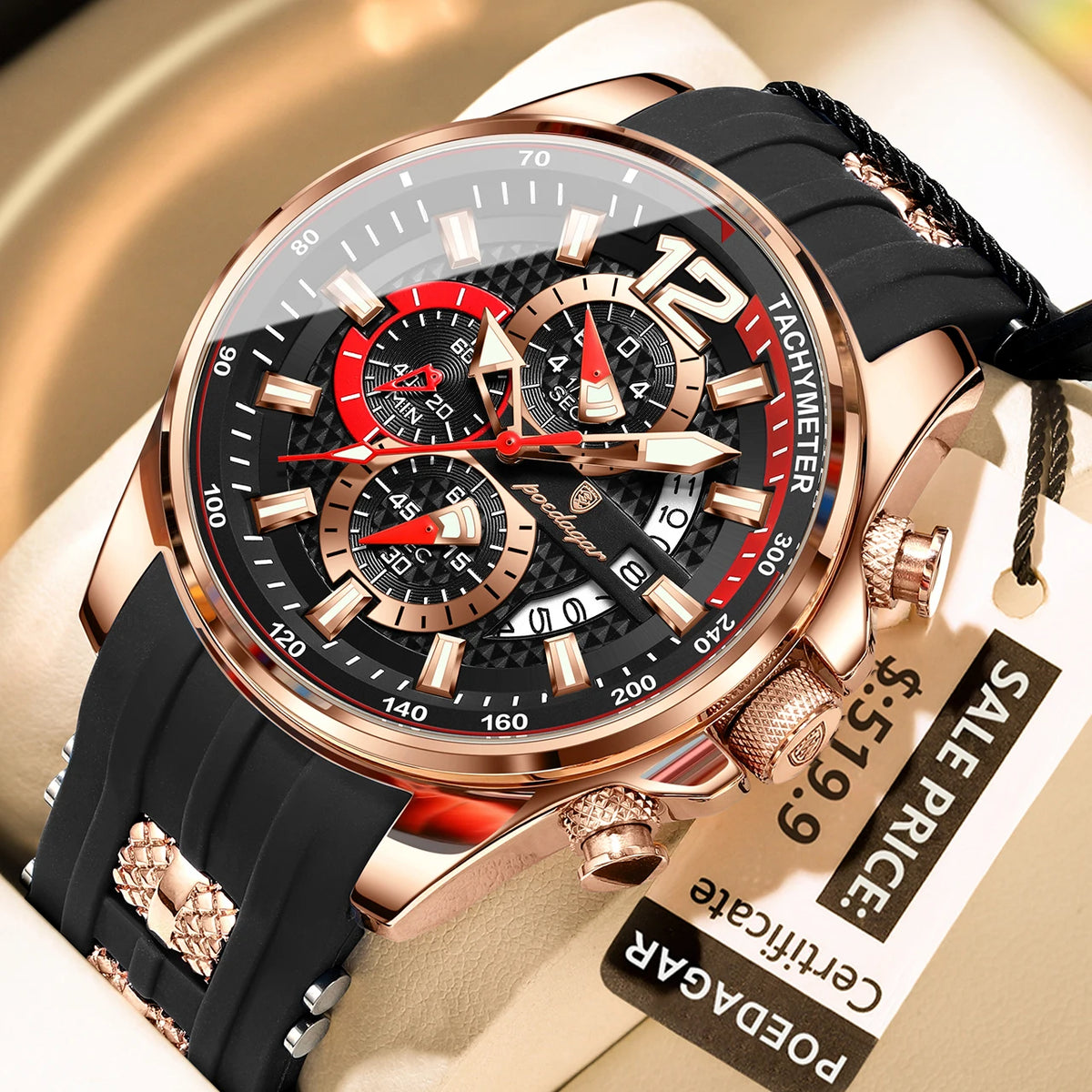 Poedagar 898 Men's Luxury Chronograph Quartz Watch – Silicone Strap, Waterproof, Luminous, Date